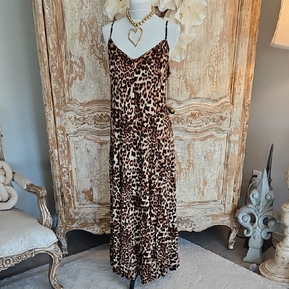 Ava & Viv Leopard-Print Spaghetti-Strap Maxi Dress - Brown/Black
